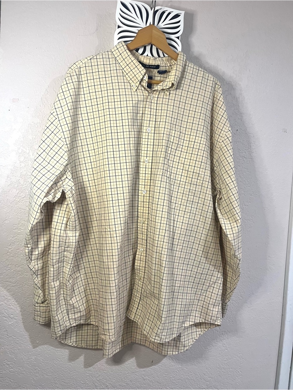 GAP The Big Oxford Men's Yellow Button-Down Shirt with Navy Grid